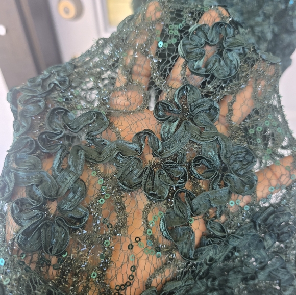 $259 XSCAPE Soutache Cap Sleeve Asymmetric Neck Long Dress Sz 8 Green Holiday - Picture 12 of 16